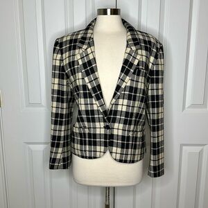 KENZO Paris Vintage Cropped Plaid Wool Cashmere Blazer Sz40
